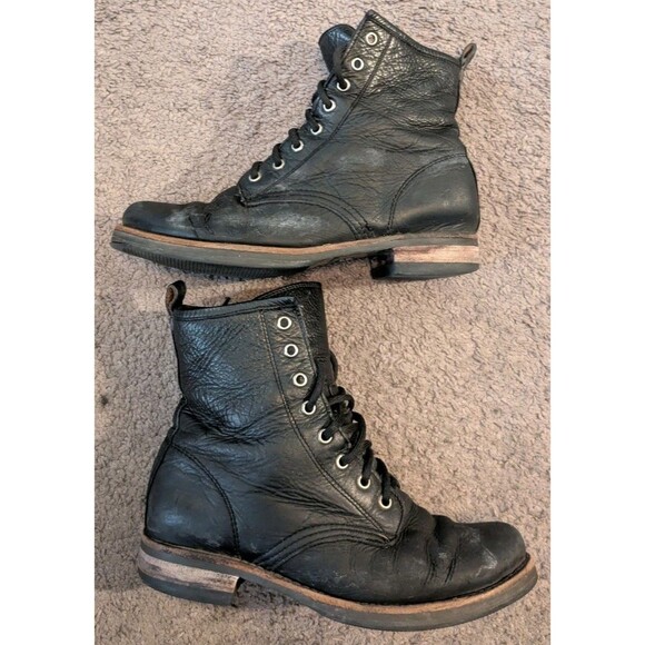 Frye Veronica Black Leather Combat Boots Women's 8 B - Picture 1 of 6
